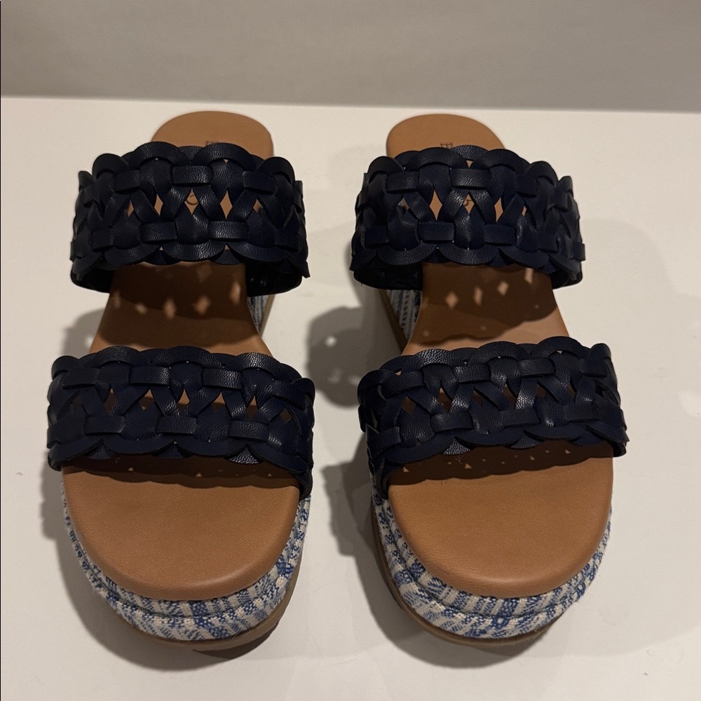 Navy Woven Strap Wedge Sandals